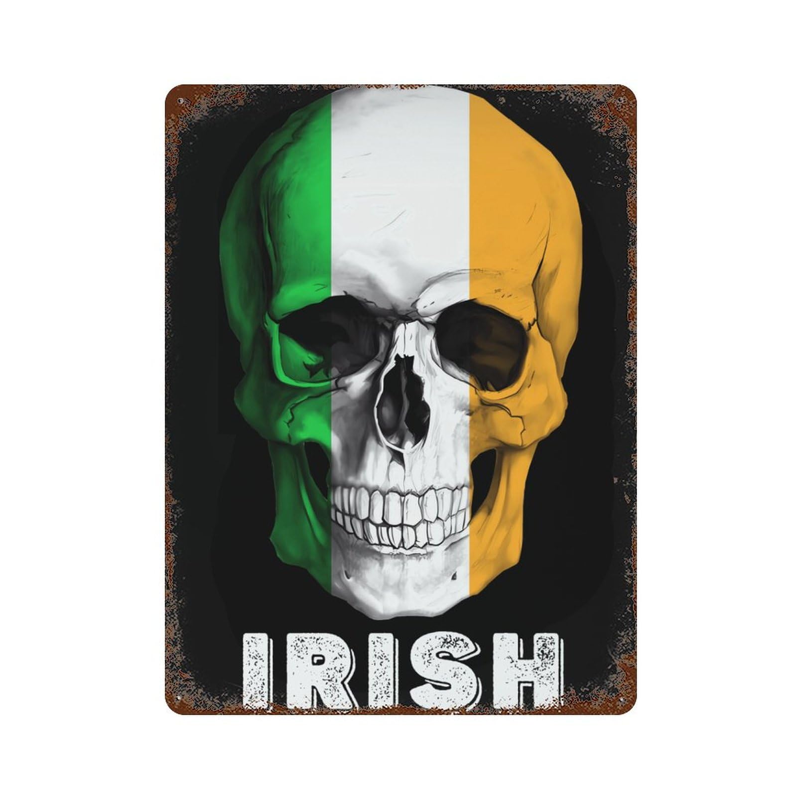 KWQDOZF Skull Irish Flag Theme Metal Tin Sign,Vintage Iron Hanging Plate Vertical with Rust Poster Wall Decor 12x16inch
