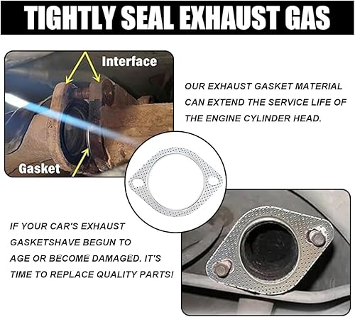Miniatura 5 de 2 juntas de escape de automóvil, ultra sellado, 2 pernos y 3 pulgadas, junta de escape estándar, junta reforzada de alta temperatura, accesorios