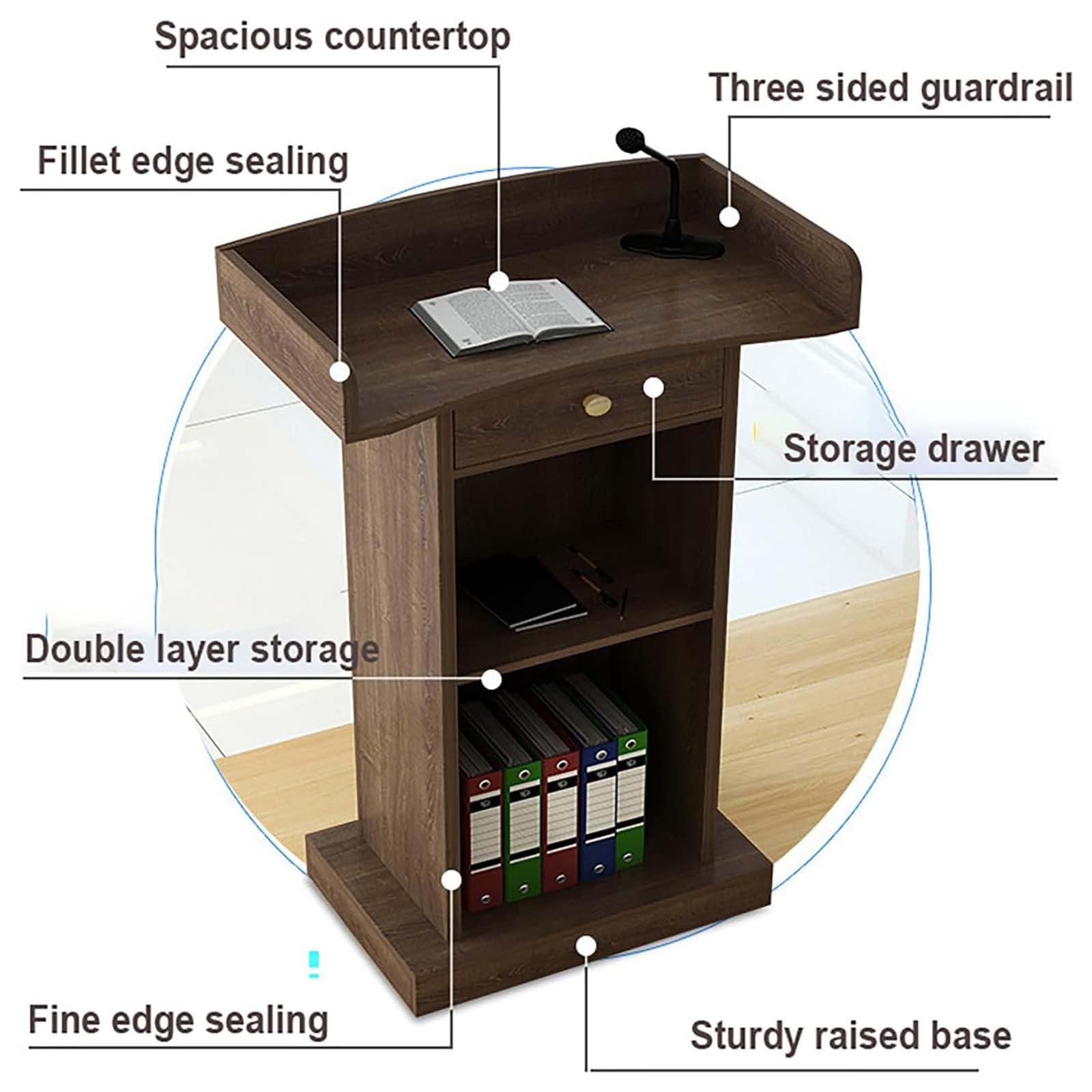 Atril de Madera para Iglesia, podio de pie con cajón para conferencias, auditorios, seminarios y escuelas. Walnut+Drawer