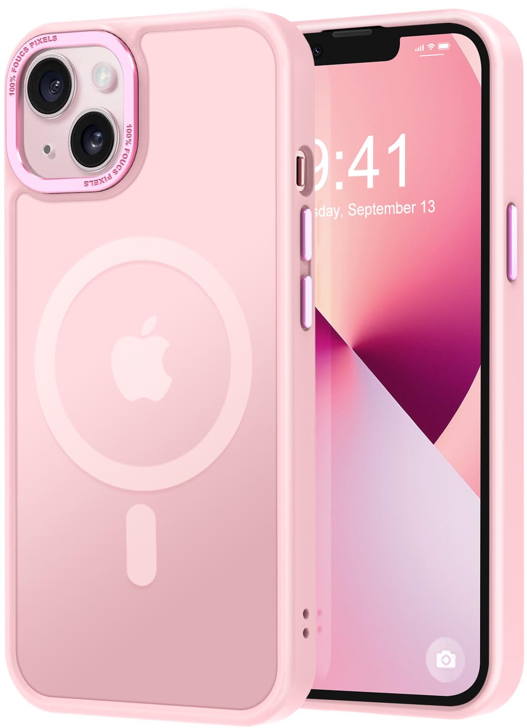 Thomo Strong Magnetic for iPhone 13 Case & iPhone 14 Case [Compatible with Magsafe] Translucent Matte Slim Shockproof Women Girl Anti-Fingerprint Protective Case for iPhone 14/13 6.1", Tender Pink