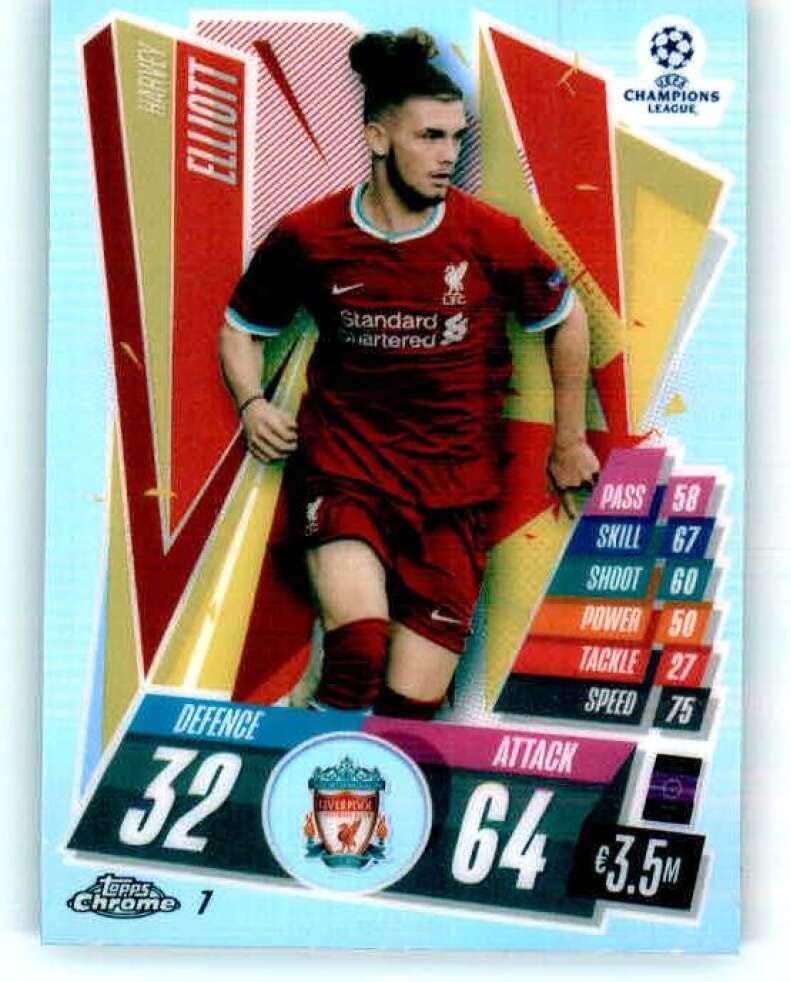 2020-21 Topps Chrome Match Attax UEFA UCL League Refractor #7 Harvey Elliott Liverpool Soccer Trading Card