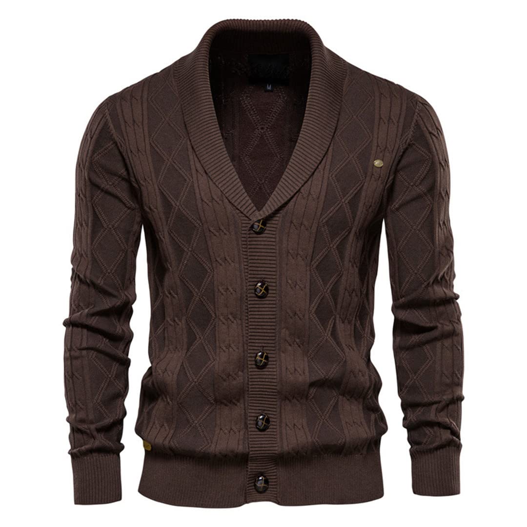 Suwequest Cárdigan de punto para hombre, para otoño, de corte ajustado, con solapa, informal, para hombre, Nax168coffee, L