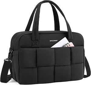 BAGSMART Gym Bag for Women, 29L Puffer Travel Duffle Bag for Travel with Laptop Compartment, Weekender Bags for Women, Carry On Duffel Bag Personal Item Bag, Black