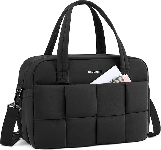 BAGSMART Sac de gym pour femmes, 29L Sac à bandoulière pour les voyages avec compartiment portable, Sacs de fin de semaine pour les femmes, Sac à jarretelles Sac à articles personnels, Noir