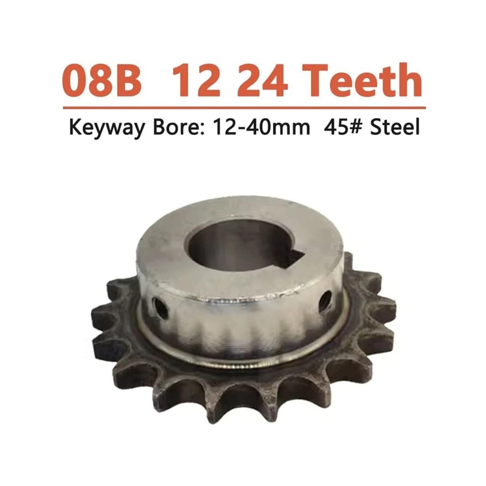 Zahnrollenkettenrad, 1 Stück 12 24 Zähne 08B Industrieantriebskettenrad 45# Stahlkettenrad 12T 24T Keilnutbohrung 12 14 15 16 17 18 19 20 22 24-40 mm)(12 Teeth,19mm (keyway 6mm))