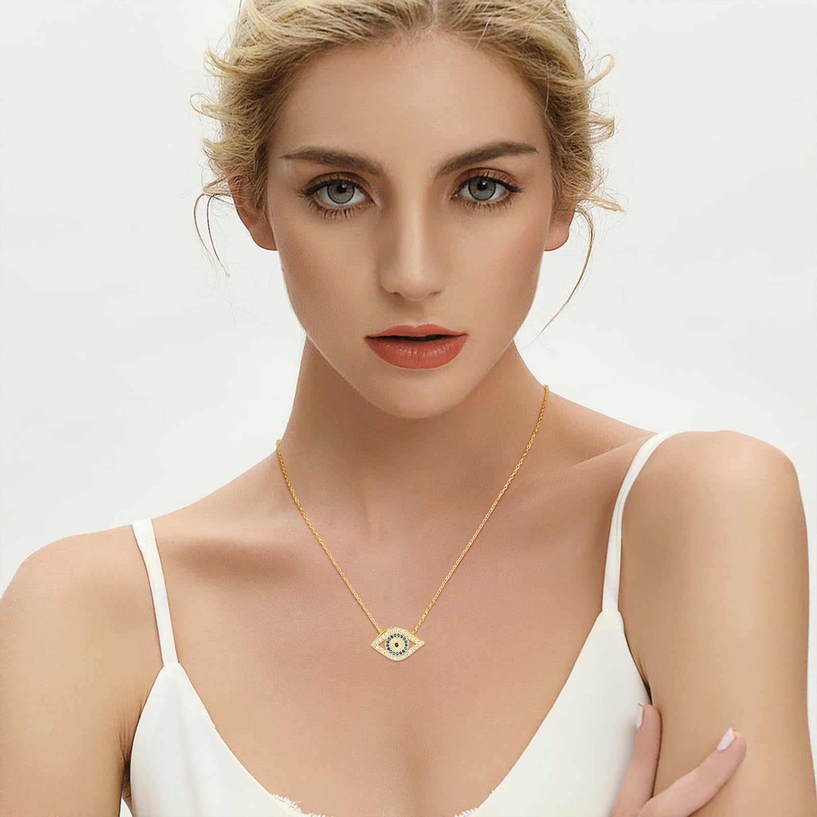 AENEAS Collar de mal de ojo para mujer, collar de plata de ley chapado en oro, joyería de moda Ojo Turco, regalos para mujeres y esposas