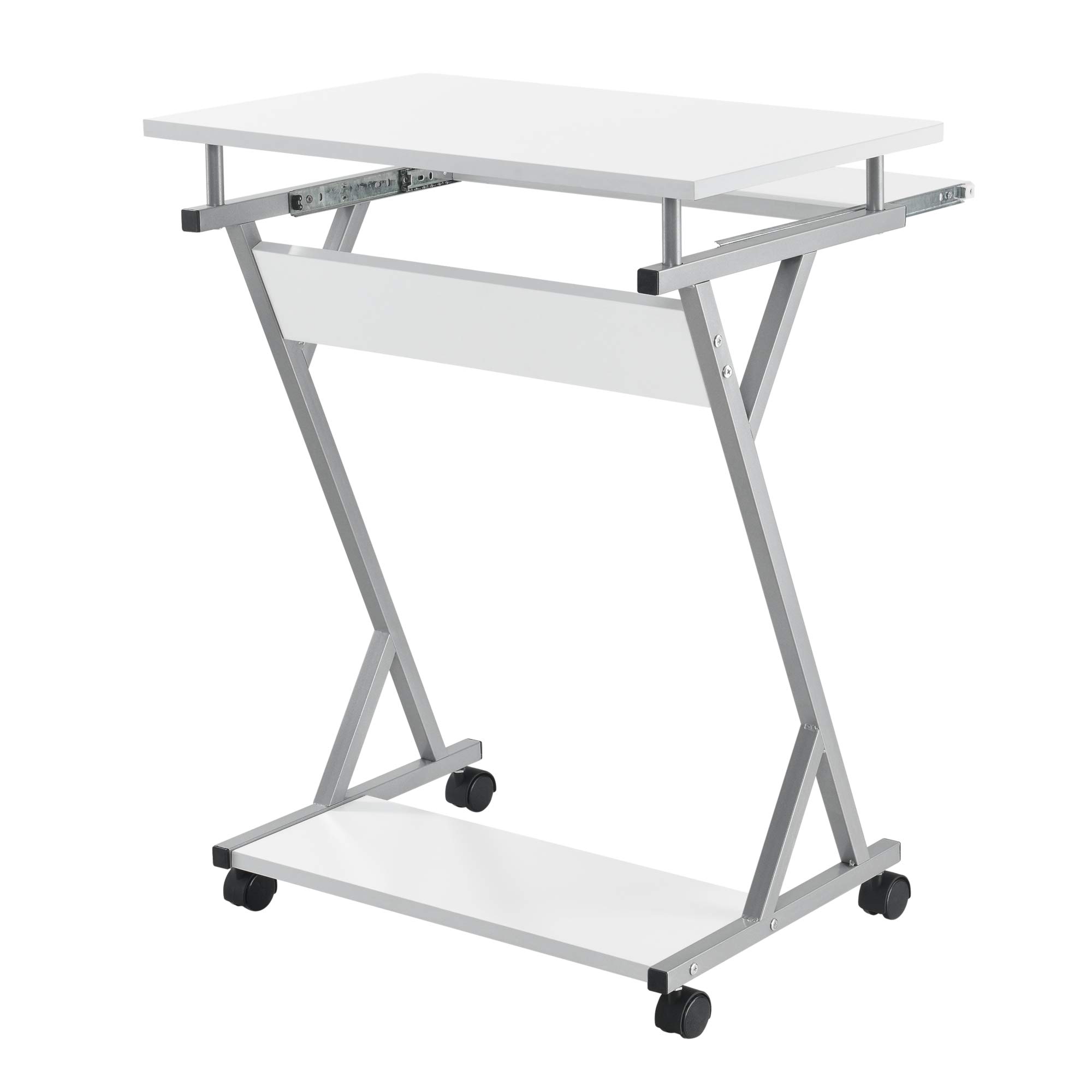 [en.casa] Scrivania per Computer con Ruote Tavolo Porta PC Mobile con Tastiera Scorrevole e Ripiano Postazione di Lavoro 60 x 40 x 75 cm - Bianco