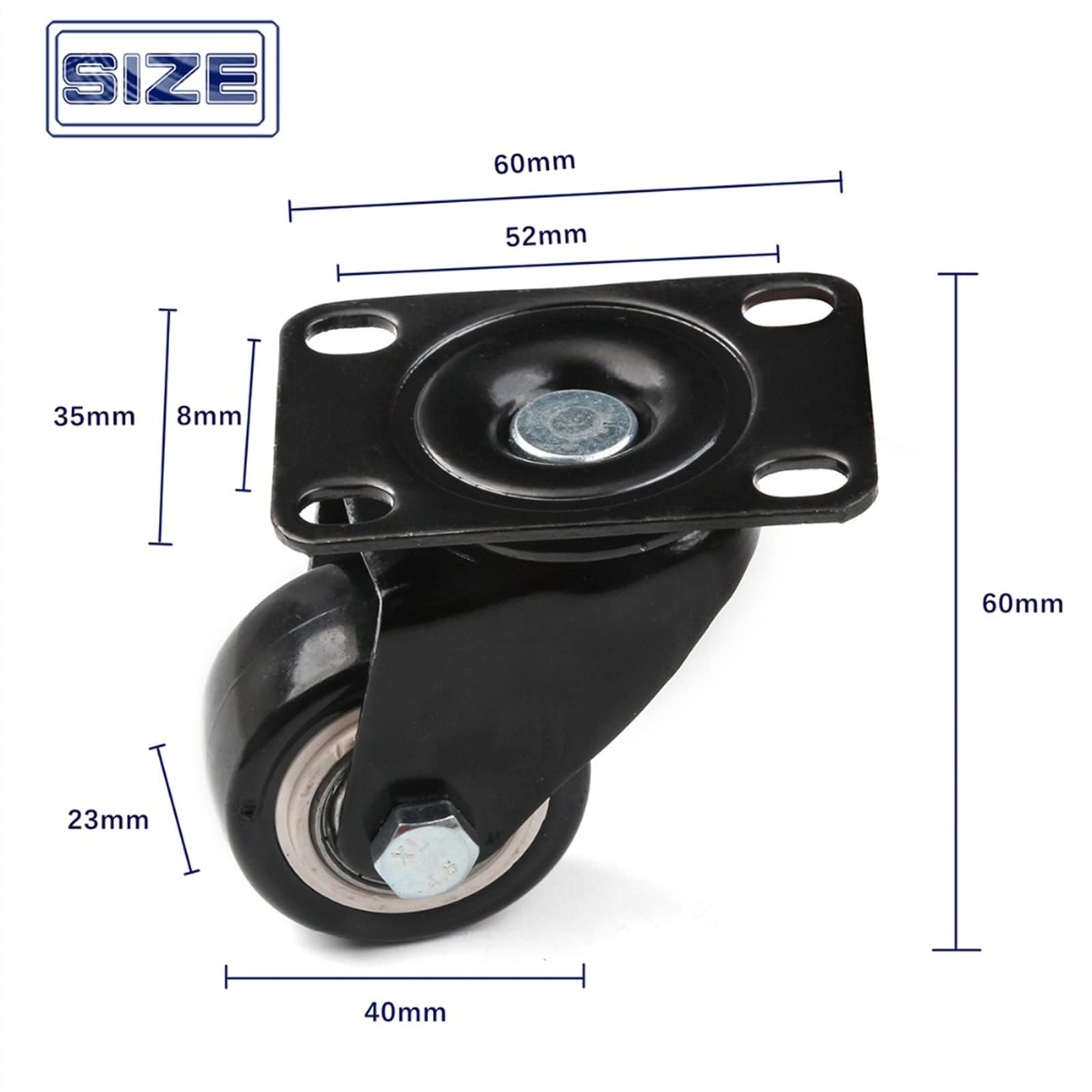 Zamienne kółka obrotowe 40 mm z czarnej gumy do wózka platformowego (5 szt.)
