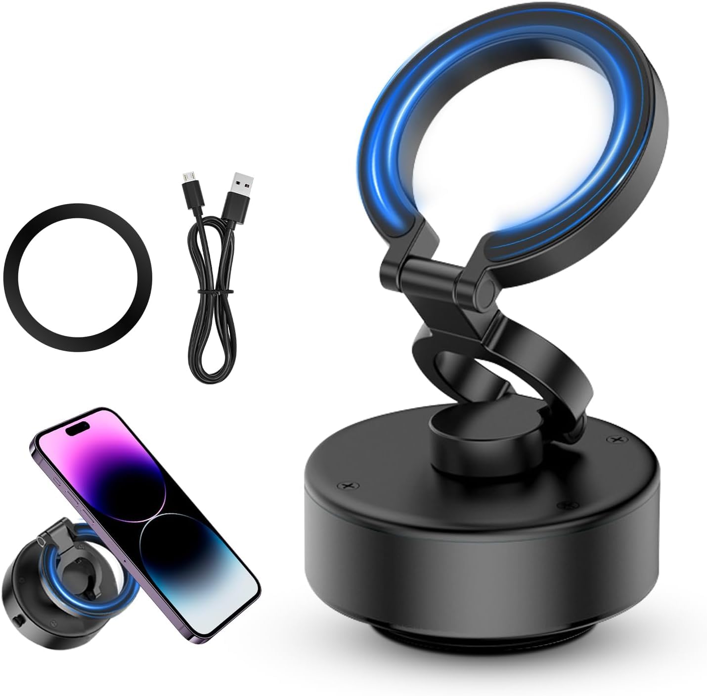 Necomi 360° Stretchable Electric Vacuum Magnetic Mobile Phone Stand, Triaxial Folding,360° Endless Adjustment, Mobile Phone Stand Compatible with Car Dashboard Mounting (Black)