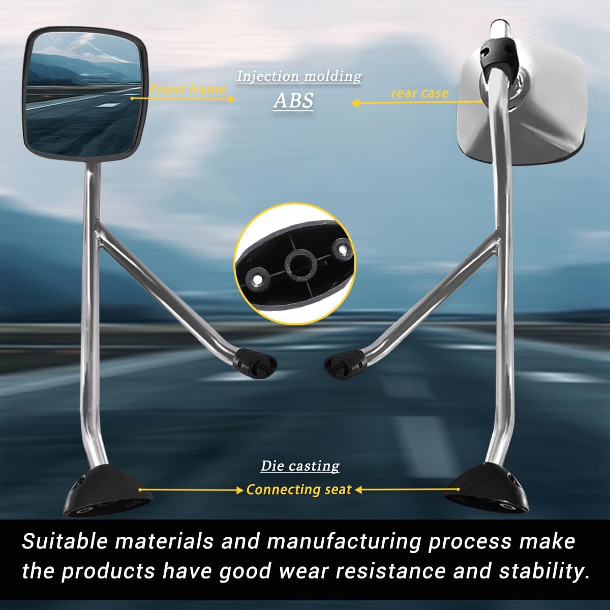 Black Hood Mirror Assembly for International Durastar 4300 Truck Driver Left and Passenger Right Side Pair with Mounting Arm