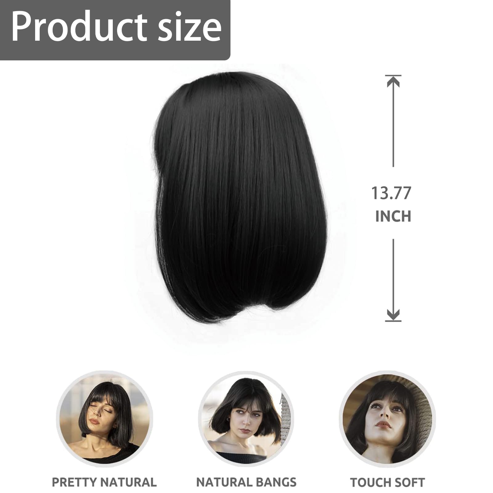 Black Bob Wig, Stylish Short Black Wig With Fringe - Image 2