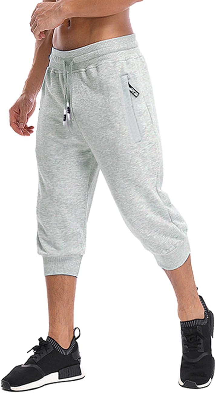MAGNIVIT Men’s 3/4 Jogger Capri Pants Workout Gym Below Knee Shorts Zipper Pockets Jogger Sweatpant Capris for Men