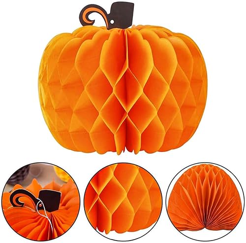 Miniatura 2 de HGJST Paquete de 6 centros de mesa de papel de calabaza de panal de abeja 3D calabazas de tejido 3D de 10.2 pulgadas, decoración colgante para
