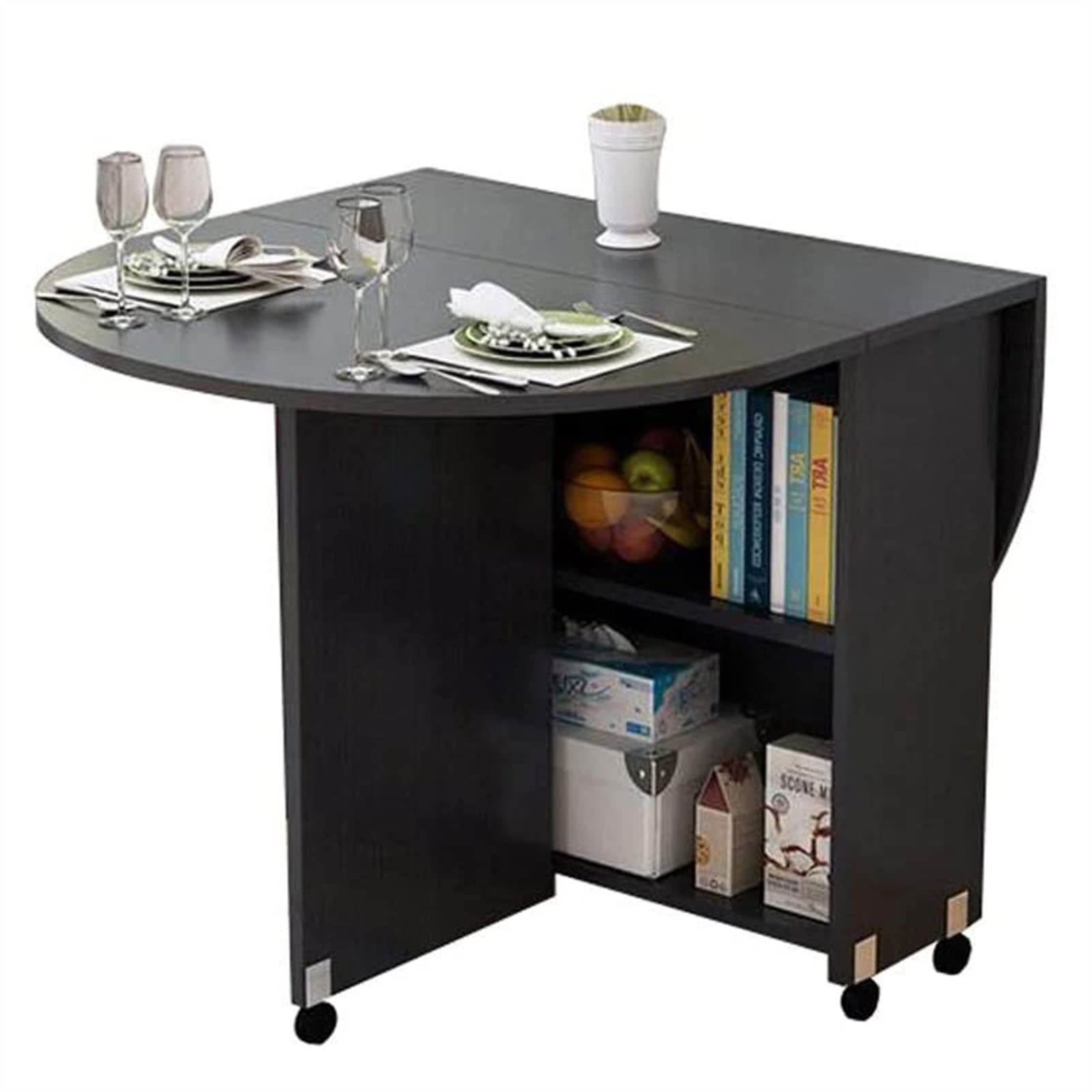 折りたたみ式ダイニングテーブル ドロップリーフダイニングテーブル 収納家具　黒 Amazon｜折りたたみダイニングテーブル ドロップリーフテーブル