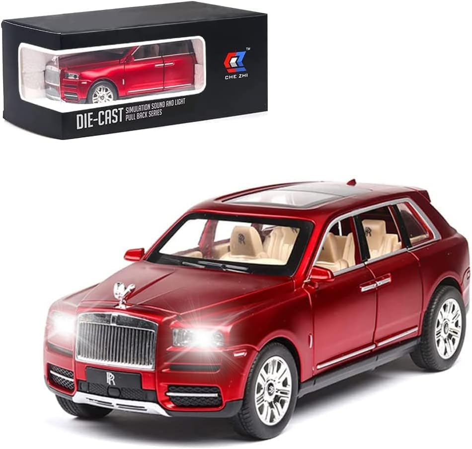 Image of Exquisite car Model 1 /24 Rolls-Royce CULLINAN Model Car,Zinc Alloy Pull Back Toy car with Sound and Light for Kids Boy Girl Gift. (RED)