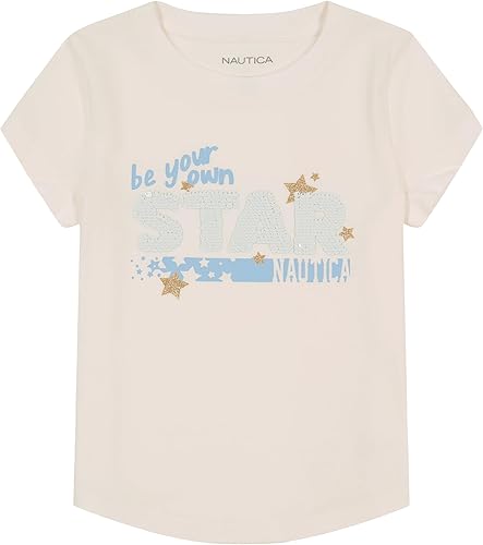 Nautica Camiseta de manga corta para niña con diseño de lentejuelas abatibles, camiseta de algodón con interior sin etiqueta