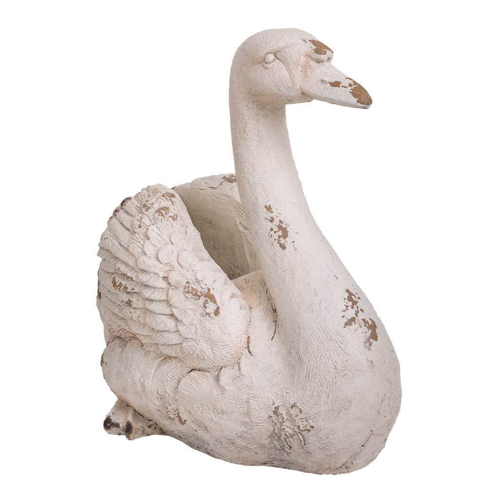 Statue pot de fleurs cygne en magnésie durable au design d'art sculptural pour patio