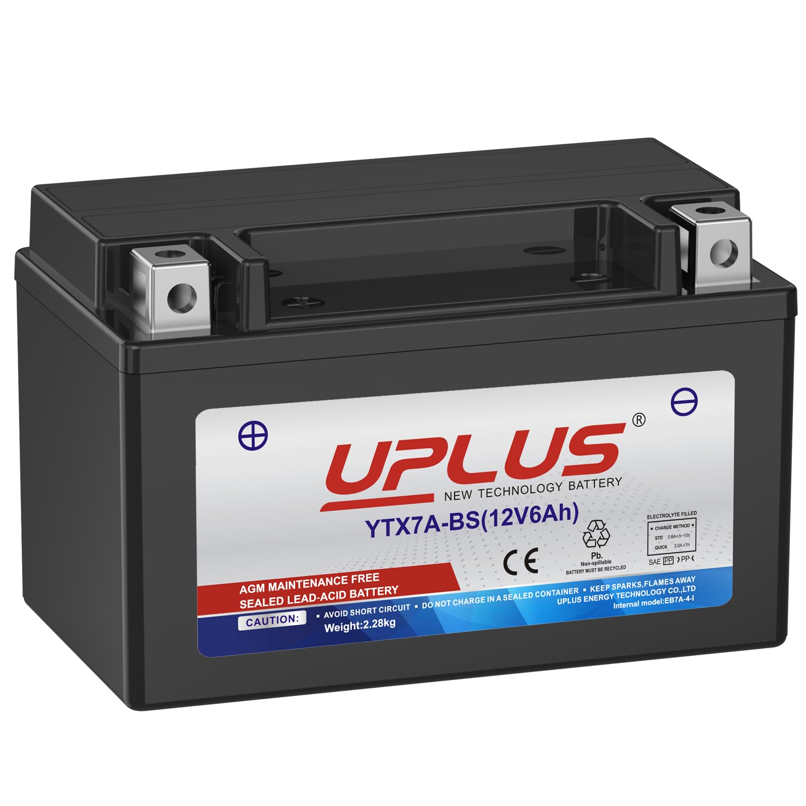 UPLUS Replacement for YTX7A-BS Agm Battery,Maintenance Free 12V 6Ah SLA Batteries Scooter ATV Motorcycle Battery