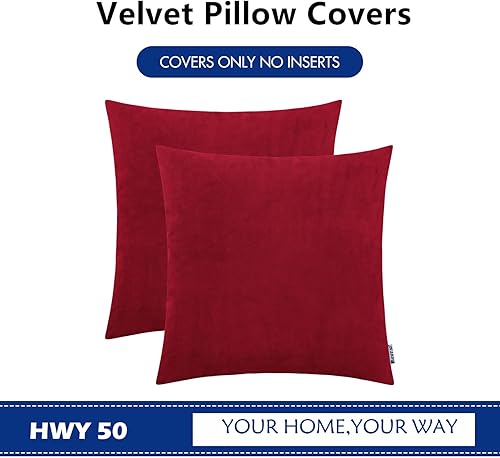 Miniatura 6 de HWY 50 fundas de almohada decorativas de terciopelo sólido para sofá, sala de estar., Terciopelo, Burgundy, 20x20 pulgadas