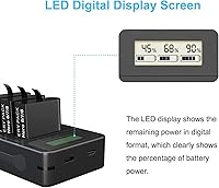 Vista 3 de Batería de 1800 mAh (paquete de 2) y cargador rápido USB para GoPro Hero 8/7/6/5 negro (totalmente compatible con original)