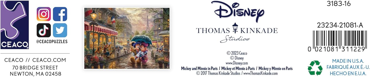 Ceaco - Thomas Kinkade - Disney - Mickey & Minnie in Paris - 1000 Piece Jigsaw Puzzle