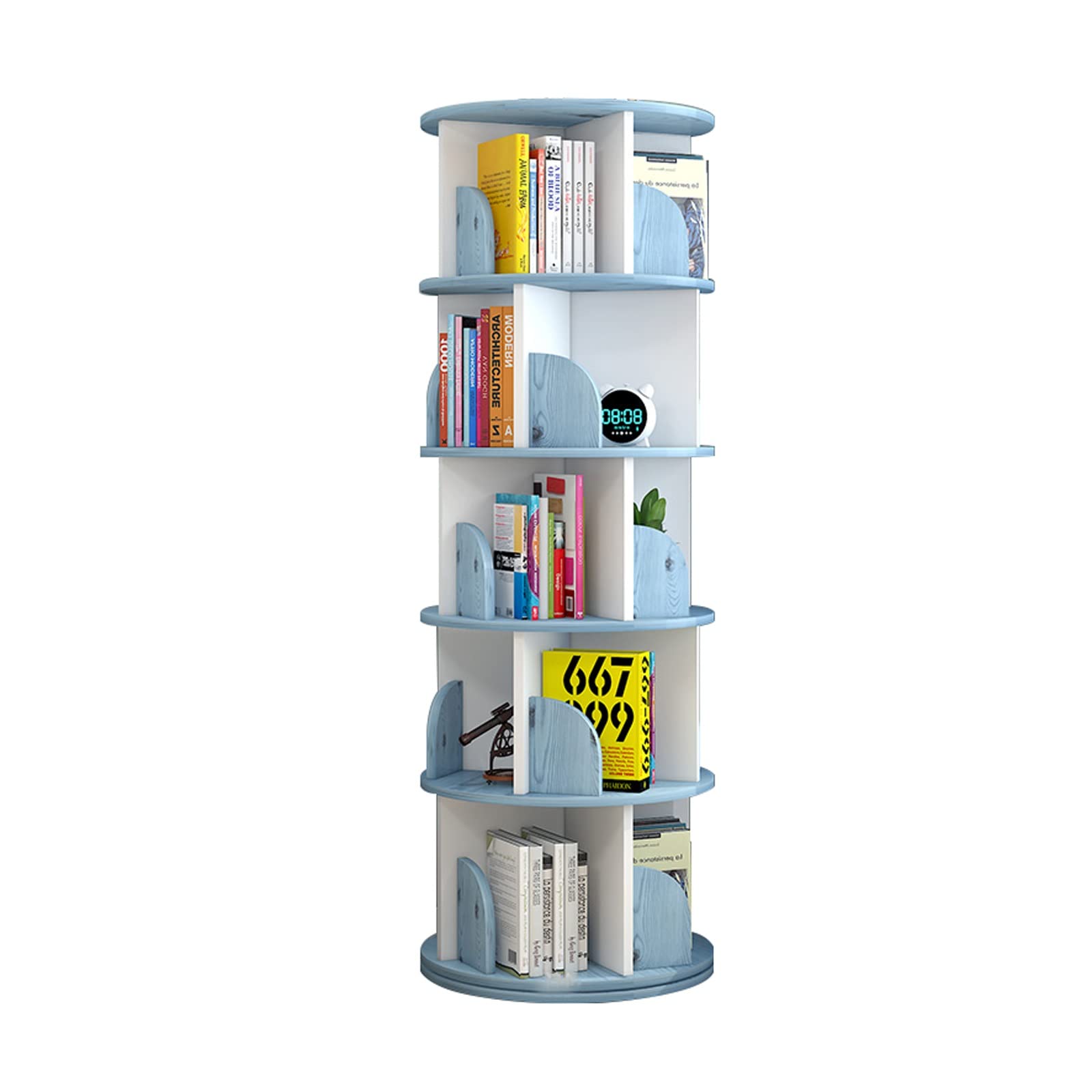 Libreria girevole a 360 gradi per bambini, da pavimento a soffitto, per libri illustrati per bambini, blu, 40 x 160 cm