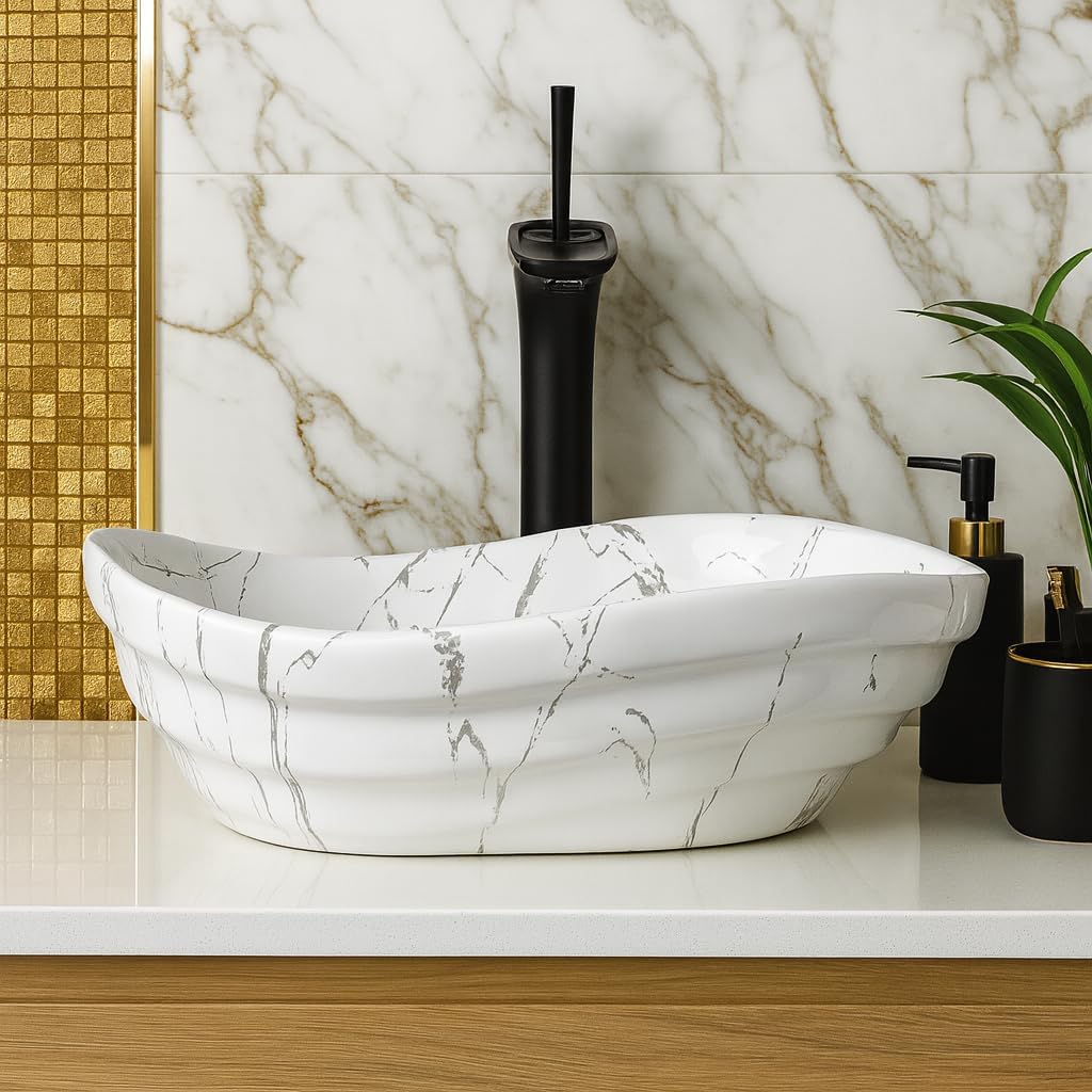 BASSINO Table Top Wash Basin - Ceramic Sink for Bathroom/Boat -12