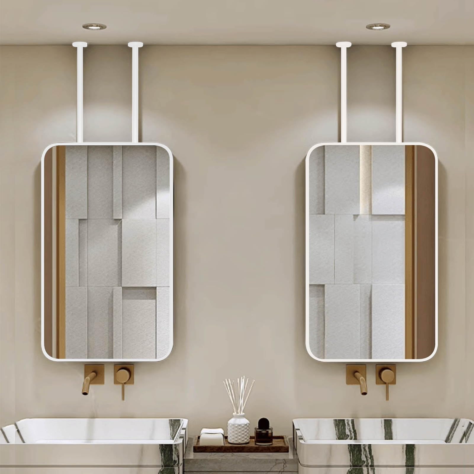 Lustro w metalowej ramie Nordic Design Lustro do makijażu łazienkowego z podwójnymi wysięgnikami montowanymi na suficie Lustro do golenia w łazience - Oszczędź miejsce(40cmx70cm)