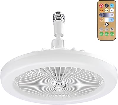 Ceiling Fans with Led Lights and Remote, 3-Color Dimmable Bedroom Ceiling Fan with Lights and Remote, Adjustable Fan, E27 Socket, White, Bedroom Fans with