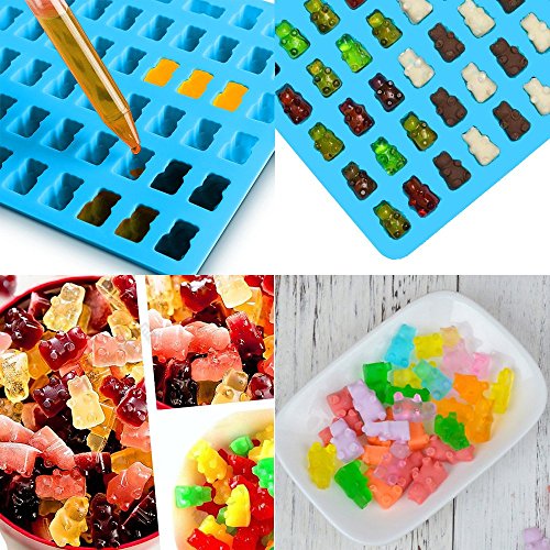 Candy Silicone Molds & Ice Cube Trays, Yucool 4 Pack Gumdrop Jelly Molds, Non-Stick Food Grade Silicone Molds,Gummy Bear Candy Molds With 2 Bonus Droppers - Heart, Bear #TOP2