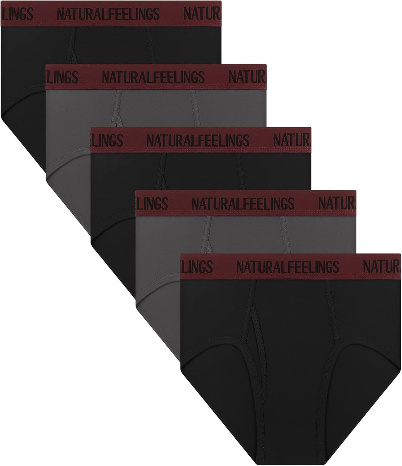 B:5 Pairs Black Gray Mens Briefs