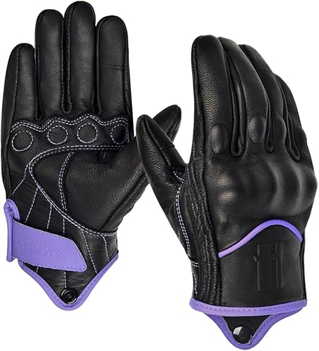 Harssidanzar Guantes de moto para mujer, guantes de cuero para motocicleta, guantes de motocicleta, carreras de carretera, ciclismo, escalada,