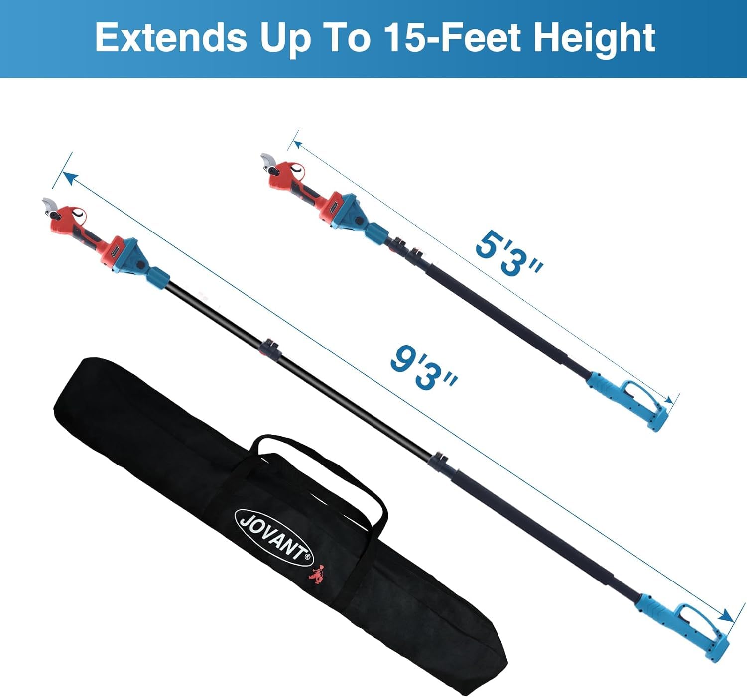 Tijeras de podar eléctricas inalámbricas 2 en 1 con barra telescópica, batería de 20 V 4,0 Ah, diámetro de corte de 1,2 pulgadas, alcance de 15 ft/180 pulgadas, tijeras para árboles de altura para