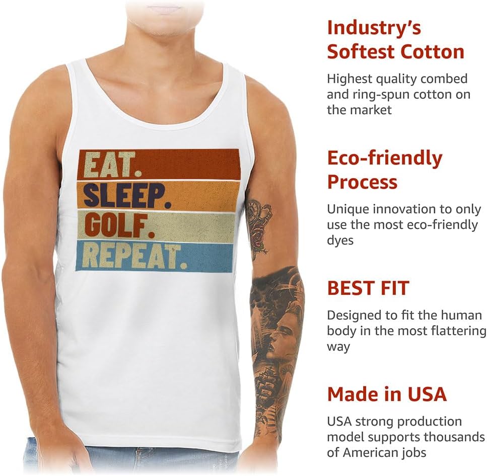 Eat Sleep Golf Repeat Tank - Retro Workout Tank - Funny Jersey Tank