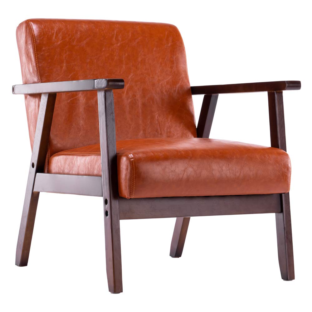 Fauteuil salon en bois ciré marron 64 cm pour chambre et bureau