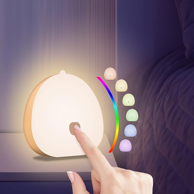 Lampka nocna dla dzieci, ładowalna USB-C lampka nocna LED dla dzieci, zmiana kolorów RGB, sterowanie dotykowe, lampka nocna do karmienia piersią, regulowana jasność, odpowiednia do schodów, sypialni
