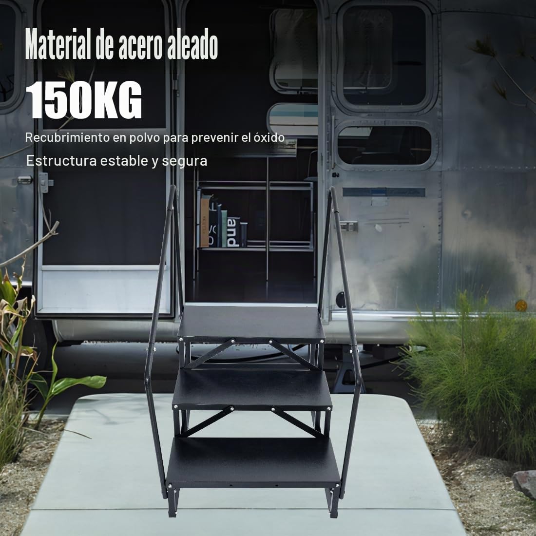 Escalera de 3 niveles para caravana, antideslizante, escalera de hidromasaje con pasamanos, 3 niveles para caravanas, camping, autocaravanas, escaleras portátiles para remolques de viaje