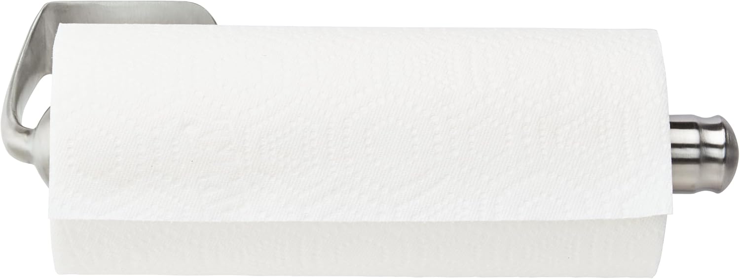 Kamenstein Perfect Tear Wall Mount Paper Towel Holder, Patented Design for One-Handed Use, Rounded Finial, 14-Inch, Brushed Silver Metal Finish