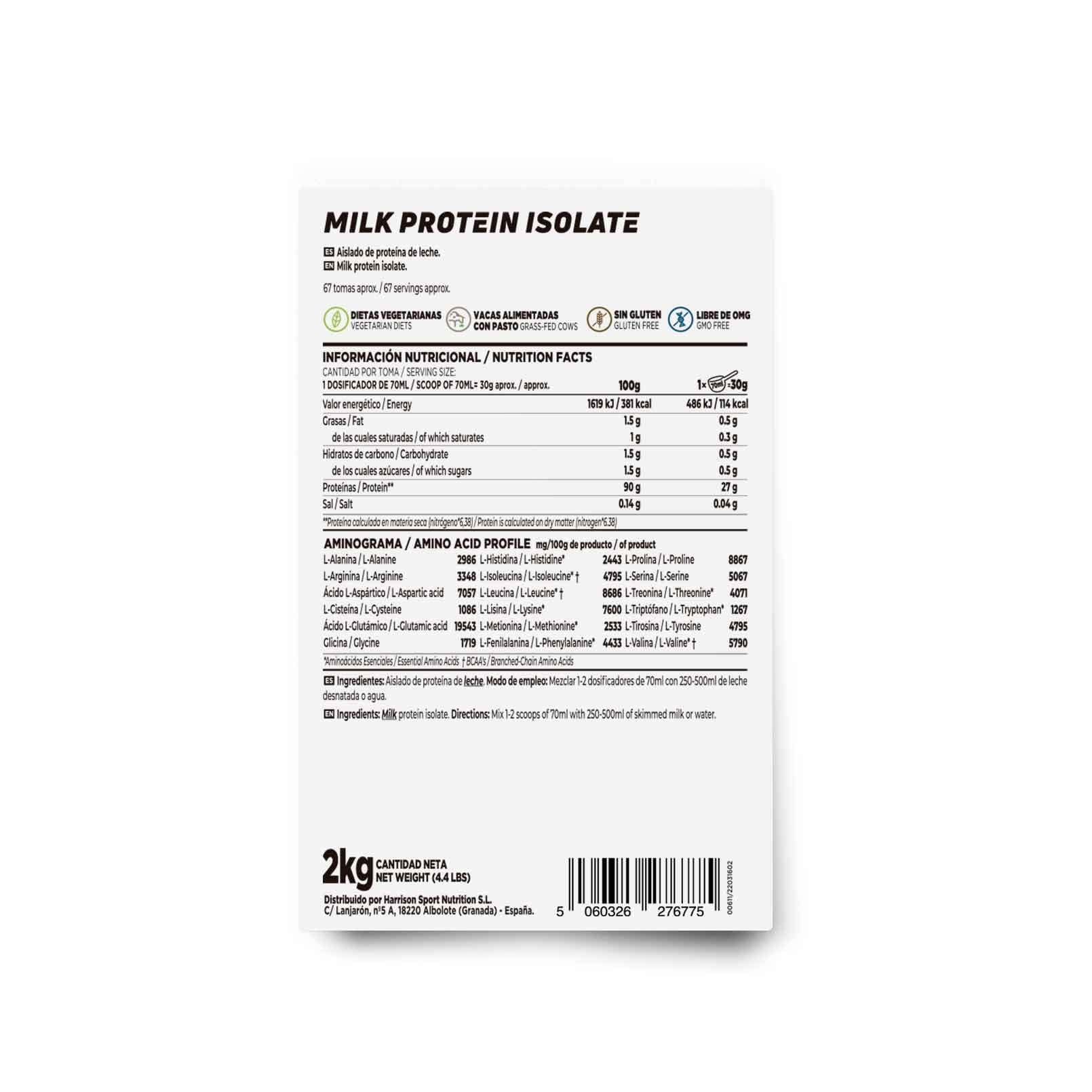 HSN Aislado de Proteína de Leche - Sabor Neutro Lácteo - 2Kg