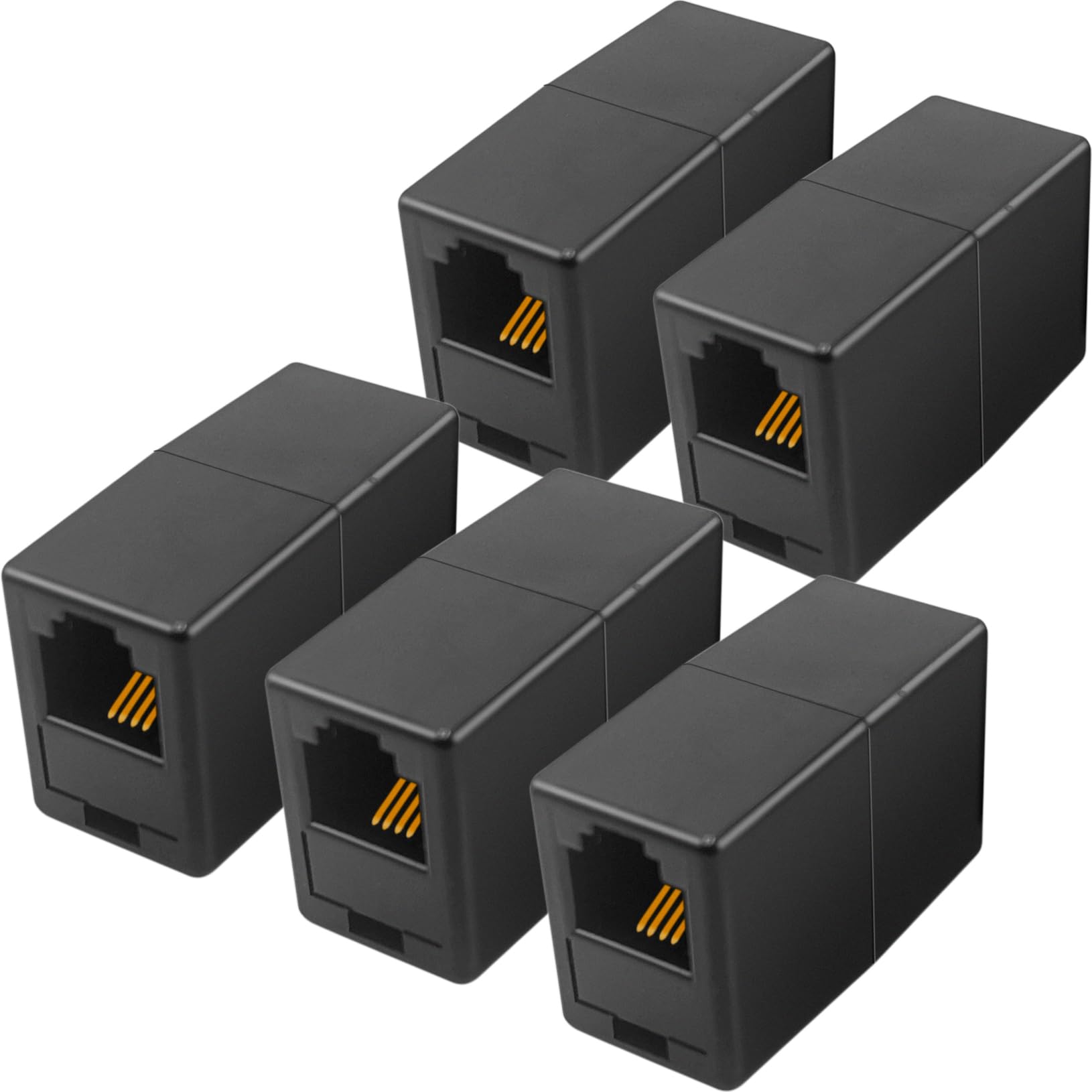 NECABLES 5Pack RJ11 Coupler Phone Line Connector Telephone Cord Adapter RJ11 6P4C Female to Female for Landline Phone and Fax Black