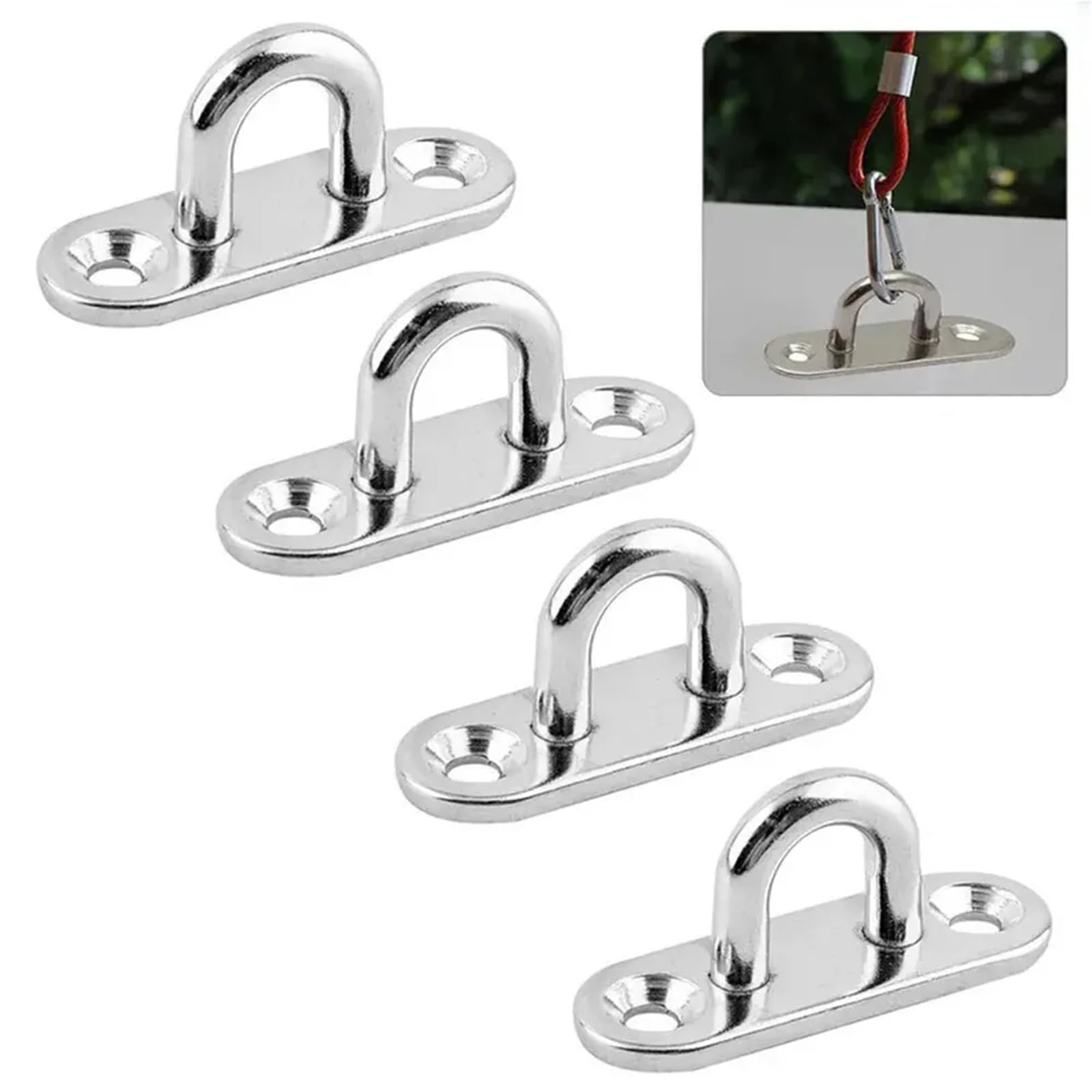Wieszaki z haczykami do hamaków, Płytka oczkowa ze stali nierdzewnej Klamra w kształcie litery U Trapez morski 1/4/10 szt(M8,4PCS)