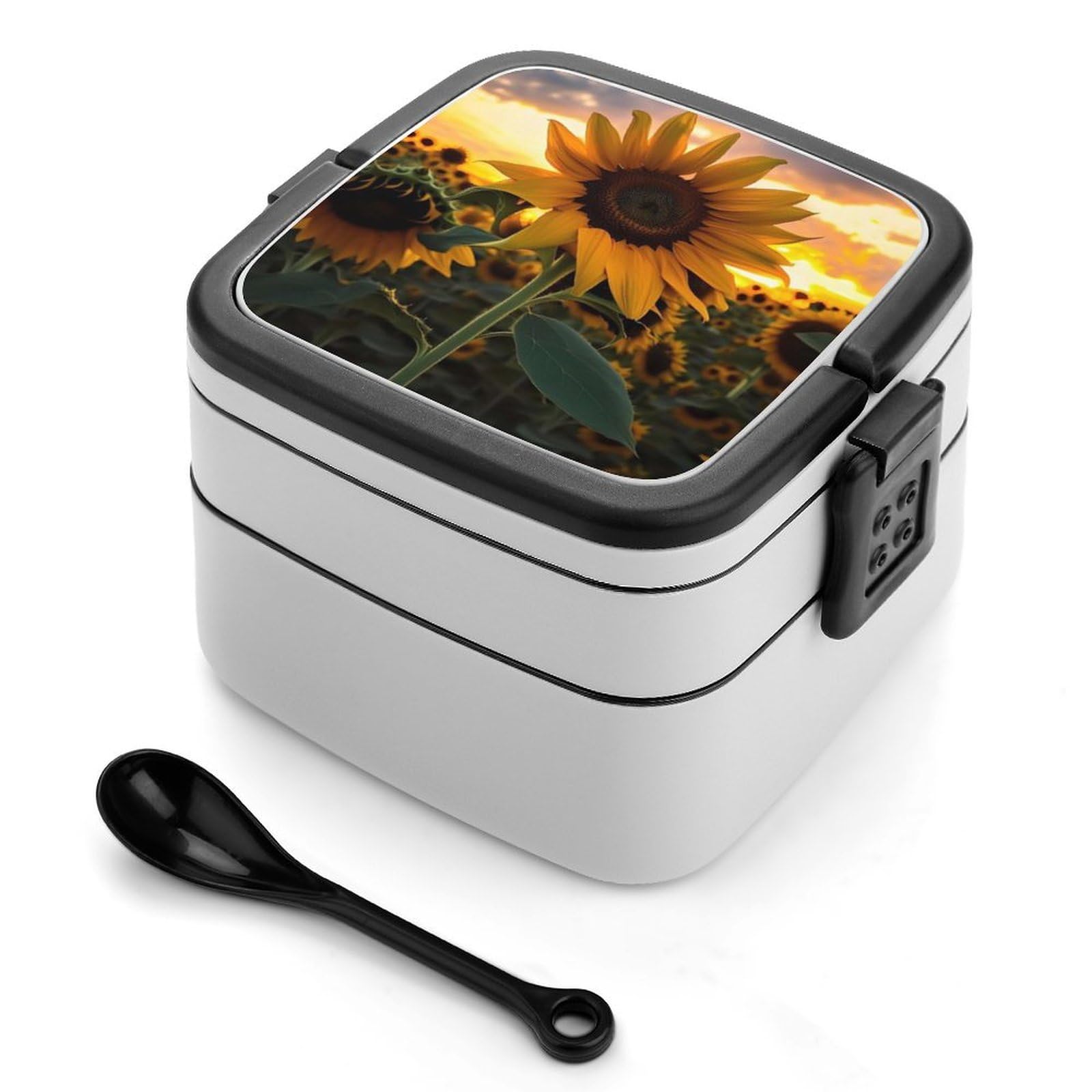 VstaDank Farm Sunflower Bento Box Portable Adult Lunch Box with 2 Layer&Spoon Reusable Insulated Lunchbox Large Food Containers Leak Proof Lunch Containers for Work Camping Meal Prep