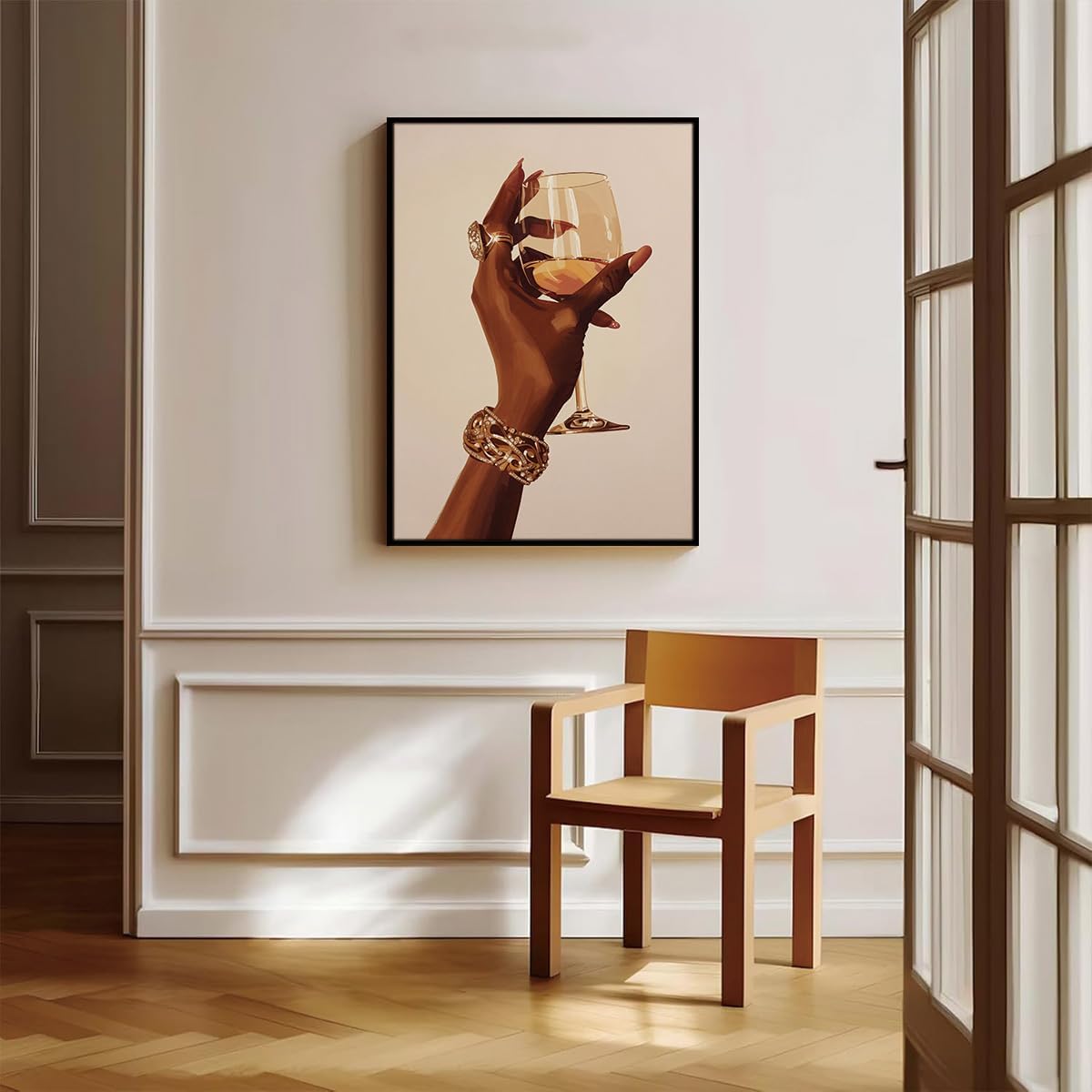 KISSFOX African American Framed Wall Art Decor Black Girl Pictures Wall Decor Trendy Wine Goblet Canvas Art Prints Cheers Paintings Artworks For Bar Apartment Dorm Bedroom Living Room