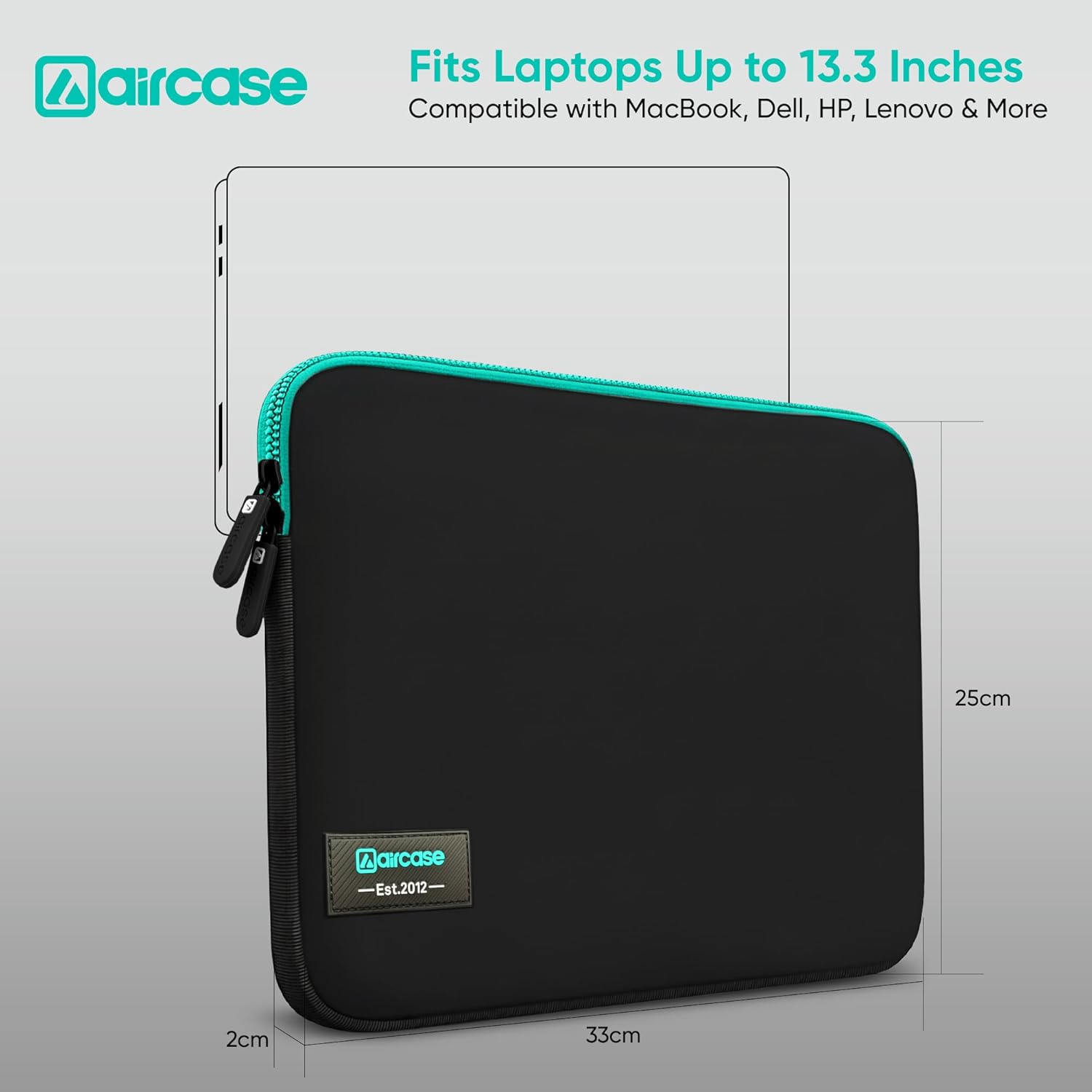AirCase Neoprene Laptop Sleeve Case Cover for 13.3 Inch MacBook, Dell, HP, Lenovo, more| Water-Resistant, Shockproof Padding, Scratch-Proof| Slim Fit, Wrinkle Free, TSA Security Friendly (Black-Green) 17 61AEZV7fRrL. SL1500