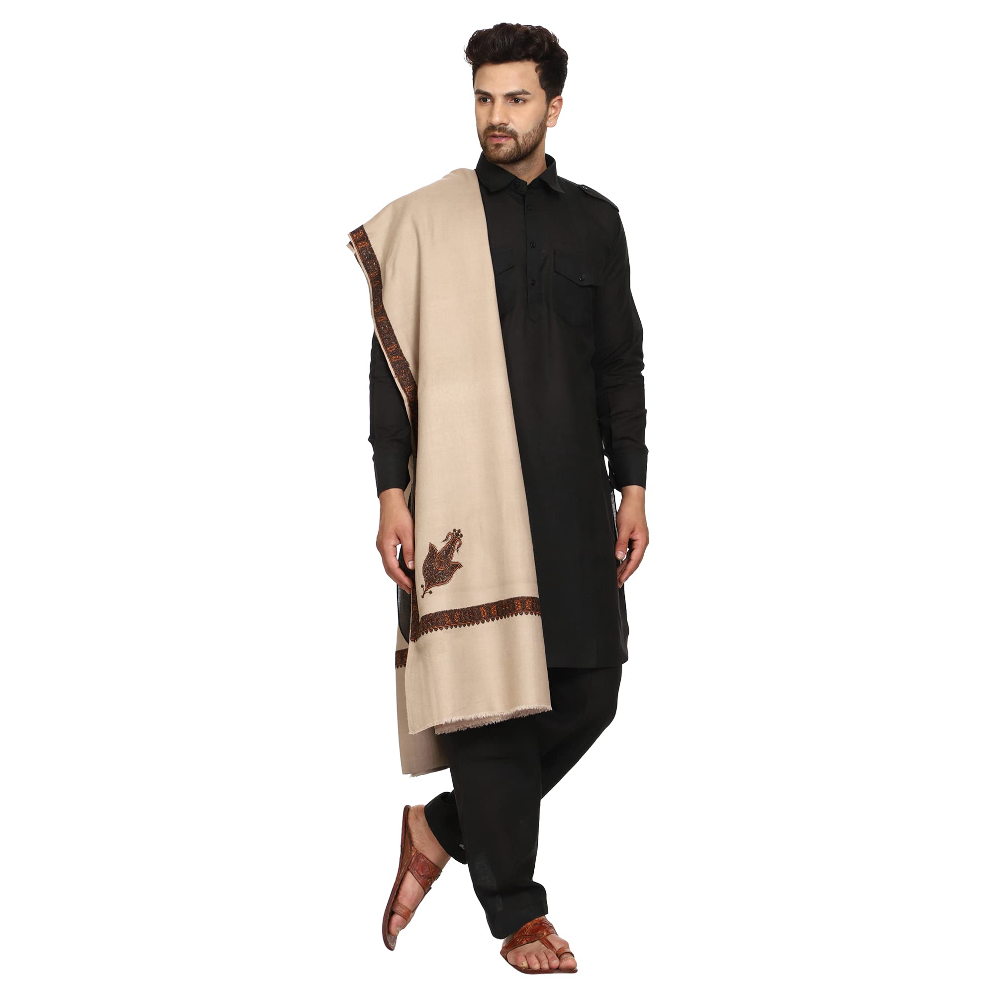 SWI WITH LABEL Chal de lana bordado de Cachemira para hombre