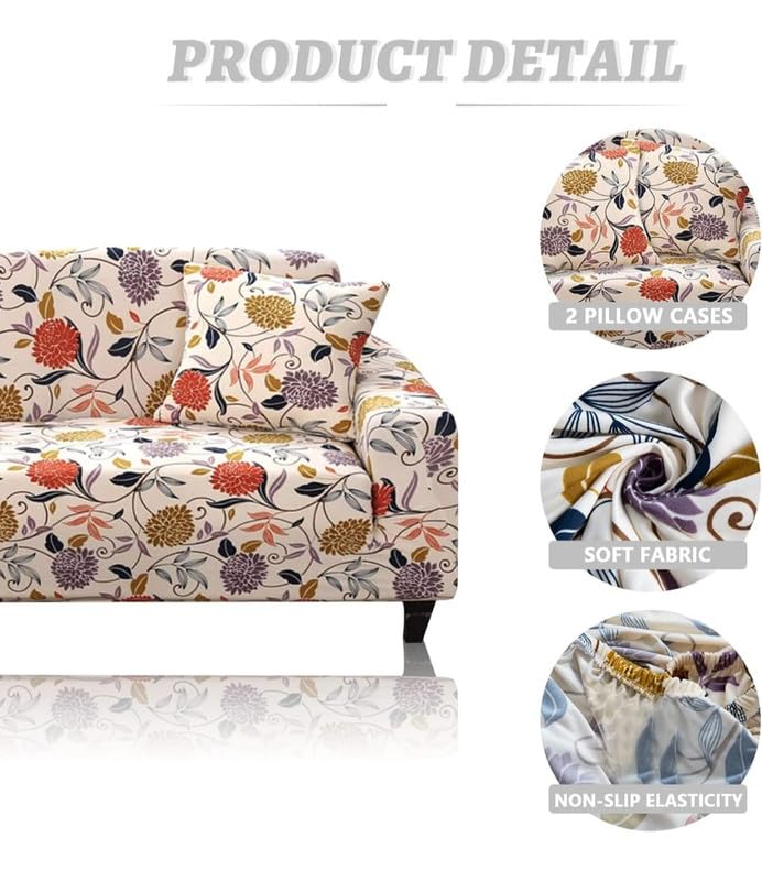 Image of HK 3 Seater Universal Elastic Sofa Cover | 360 Fully Covered Anti-Slip Washable Couch Cover Protector | 140 GSM Stretch Fit Polyester + Spandex Slipcover (180-230cm /SC-001-03)