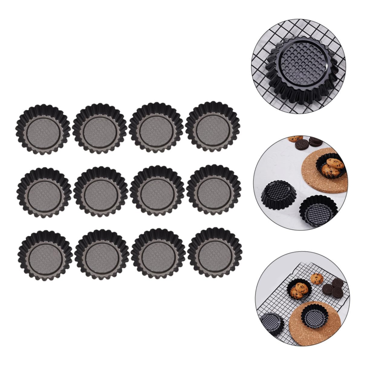 ULTECHNOVO Molde para Tartaletas de Huevo de 12 Piezas en Acero al Carbono | Negro, Antiadherente y Resistente a Rayaduras, Calienta Rápido, para Repostería DIY y Snack