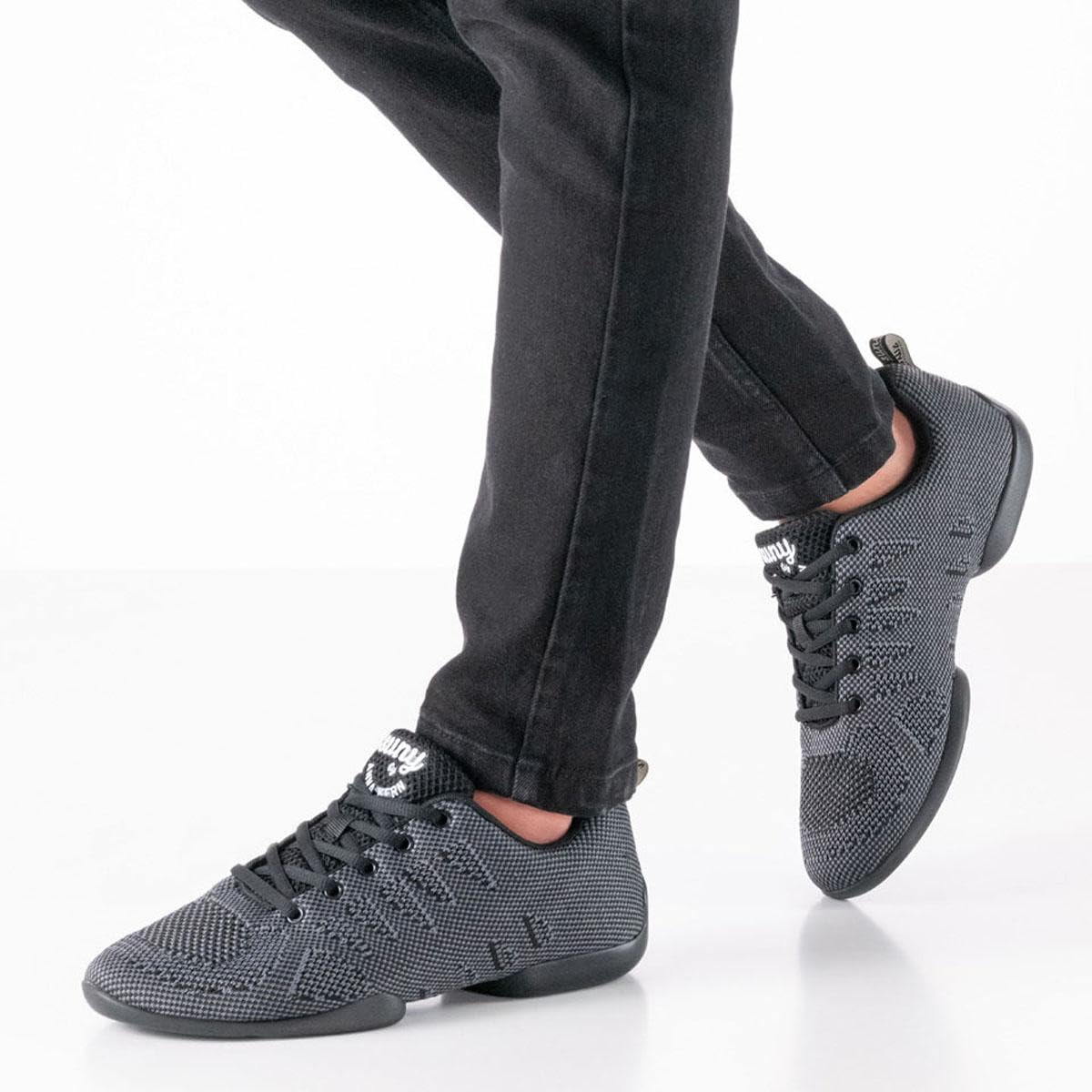 Anna Kern Zapatillas de danza para hombre 4050 Bold – Textil negro/gris – Ancho normal – tacón de 1 cm – Suela de poliuretano dividida