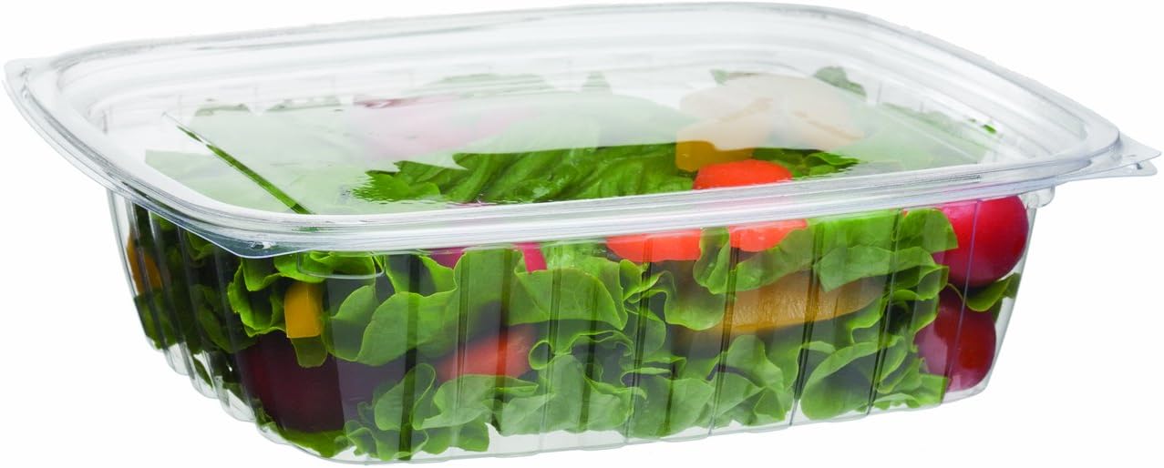 ECO PRODUCTS Compostable 16oz Clear Rectangular Deli Containers With Lids, Case of 300, Meal Prep, Made from PLA Plastic, A Renewable Material Made from Plants, One Lid Fits All