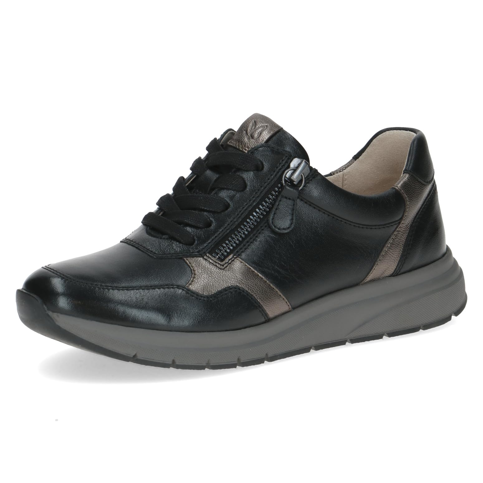 CAPRICE Women's Low-top Leather Sneakers with Removable Footbed, Black (Black Comb I), 6.5 UK